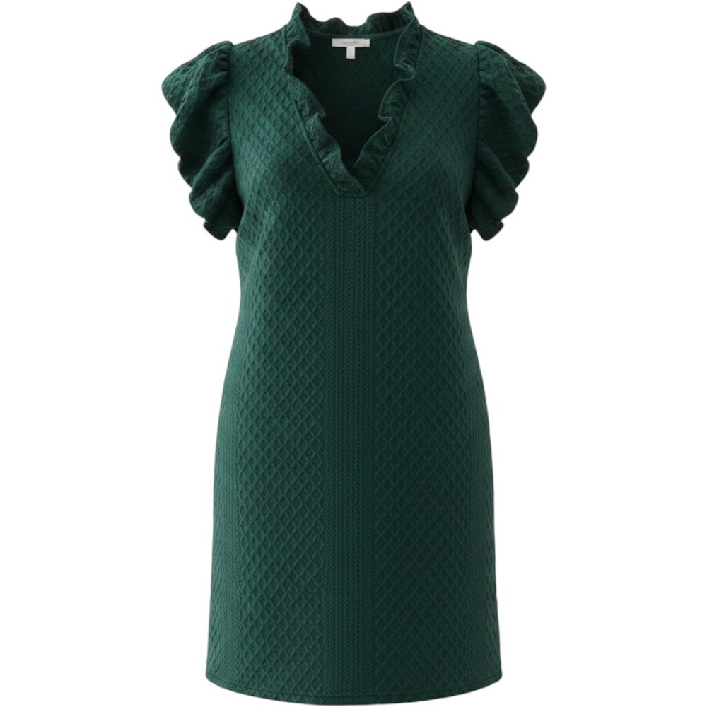 Entro Emerald Green Textured Flutter Sleeve Dress Large Pockets Lined Boutique